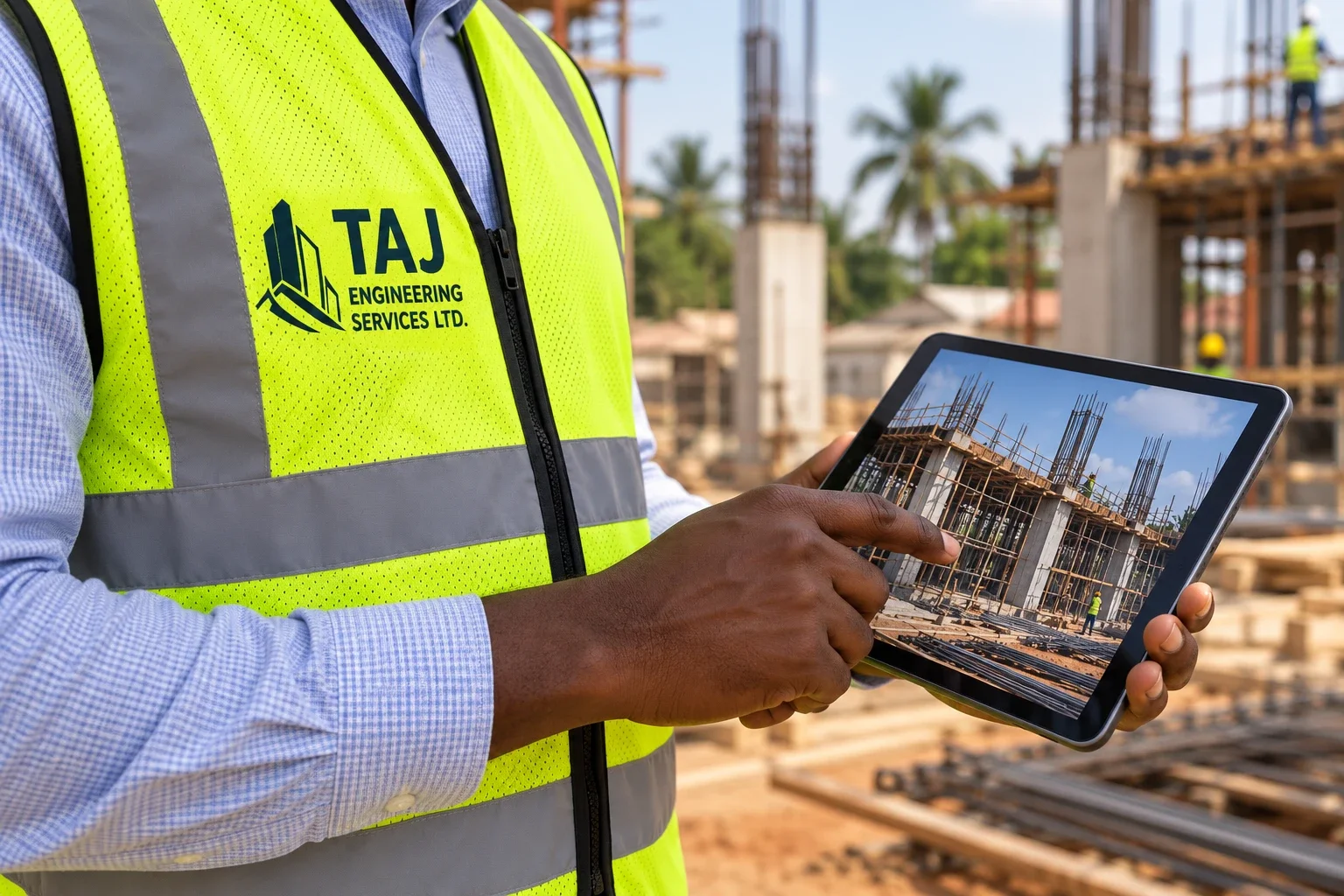 Engineering professional reviewing a residential property project remotely with a client